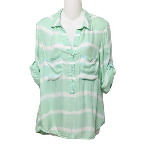 BELLA DAHL Green Tie Dye Popover Tunic Top S - Picture 1 of 6
